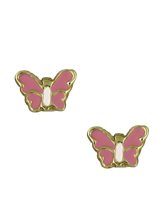 Kinderohrringe Nieten Schmetterlinge 14K Yellow Gold-Pink