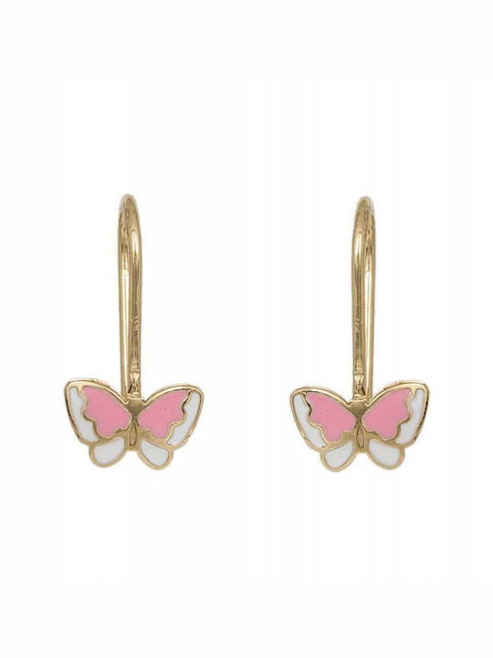 Gold Pendants Kids Earrings Butterflies 9K