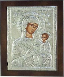 Икона Богородица с Младенеца Сребърна 18x23см