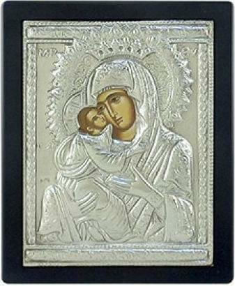 Saint Icon Virgin Mary Holding the Infant Silver 13x16cm