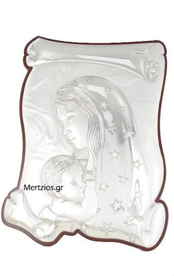 Mertzios.gr Heiligenikone Gottesmutter mit Kind Silber 17x23cm
