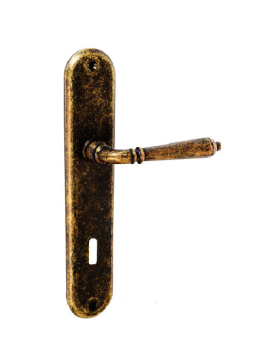 Import Hellas Lever Middle Door with Plate Pair (Center Distance 90mm) Bronze
