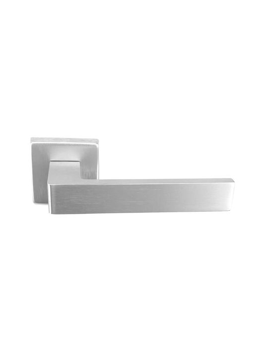 Arieni Maniglie Italiane Middle Door Matte & Polished Lever with Rosette for Both Sides Placement Silver Pair