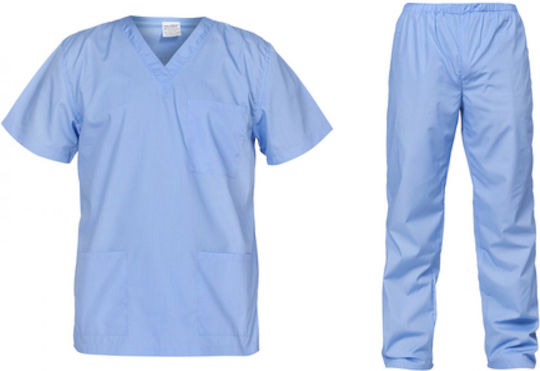 Unisex Hose & Bluse Set Hellblau aus Baumwolle und Polyester