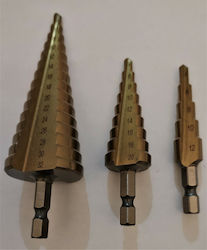 HQS Set of 3 Conical Drills HSS Titanium with Hexagonal Shank for Metal