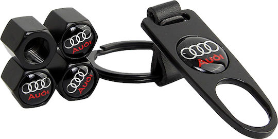 Καπάκια Βαλβίδων με Σήμα Audi Μαύρο 5τμχ