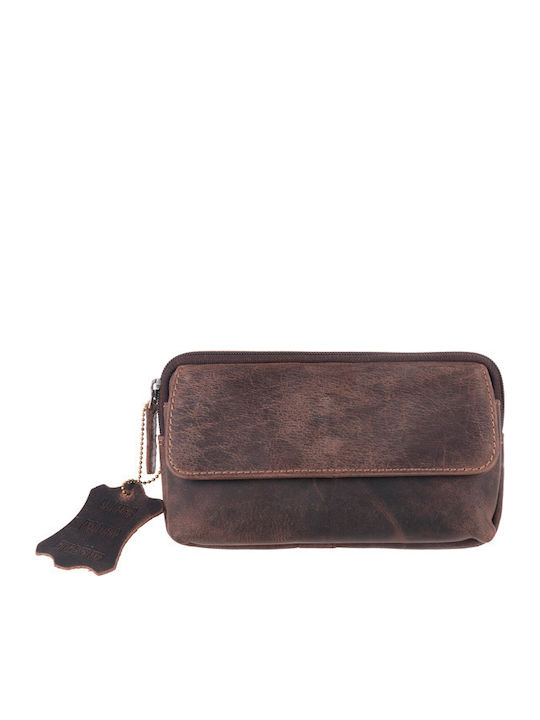 Fetiche Leather Δερμάτινο Τσαντάκι Μέσης Καφέ