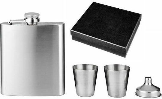 Hip Flask Set Sticlă Oțel inoxidabil cu Pahare de Shot & Pâlnie Argintiu 210ml
