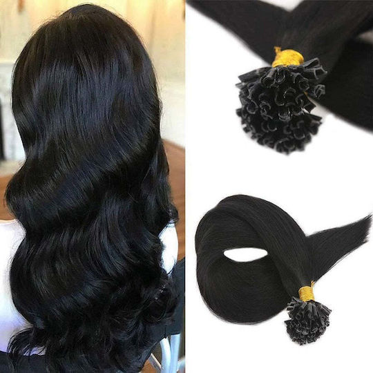 Remy Hair Удължение Кератин с Естествена Коса Треси и разширения в Dark Черно Цвят 1 55см