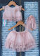 Mak Roz Set de Haine de Botez cu Accesorii pentru păr , Tricou & Echipat din Dantelă 3buc