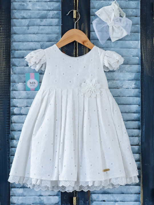 Mak Weiß Taufset Kleidung mit Haar-Accessoires & Kleid aus Spitze 2Stück