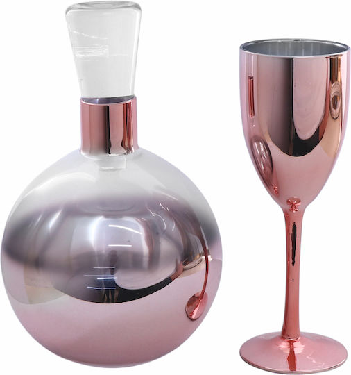 Set Decantor de Nuntă cu Pahar de Vin din Metal Roz Auriu 2 Bucăți