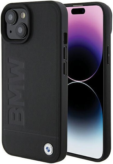 BMW Umschlag Rückseite Leder Schwarz (iPhone 15)
