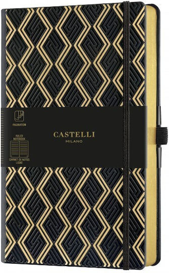 Castelli Milano Carnet Cu dungi cu Elastic și Suport pentru Stilou Auriu