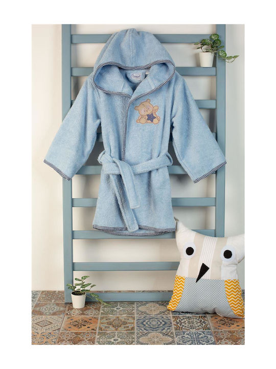 Dimcol Kids Hooded Bathrobe Star Bear Light Blue