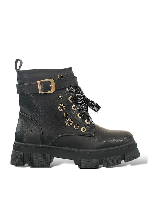 Anatomisch Lederne Kinderstiefel mit Schnürsenkeln Schwarz