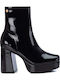 Women's Patent Leather Ankle Boots with High Heel Black