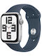 Apple Watch SE 2023 Aluminium 44mm Αδιάβροχο με Παλμογράφο (Silver with Storm Blue Sport Band)