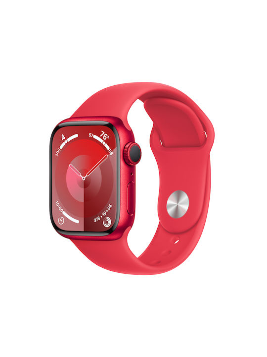 Apple Watch Series 9 Aluminium 41mm Waterproof with Heart Rate Monitor ((PRODUCT)RED with (PRODUCT)RED Sport Band (S/M))