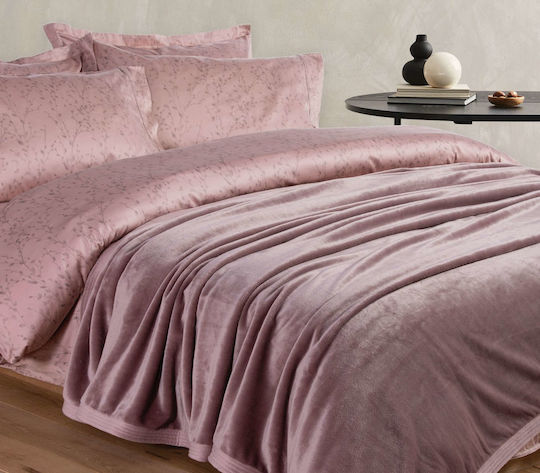 Nef-Nef Homeware Velosso Κουβέρτα Βελουτέ Υπέρδιπλη 230x240εκ. Pink