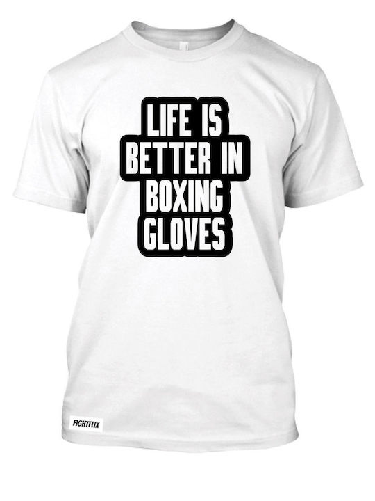 FightFlix T-shirt Bărbătesc cu Mânecă Scurtă Alb