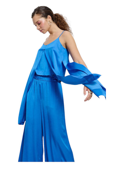 Passager Women's Blouse Satin with Straps Blue