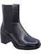 Leather Women's Ankle Boots with Medium Heel Black