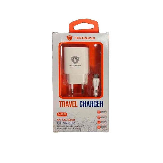 Technovo Φορτιστής και Καλώδιο USB-C Power Delivery Λευκός (F027)