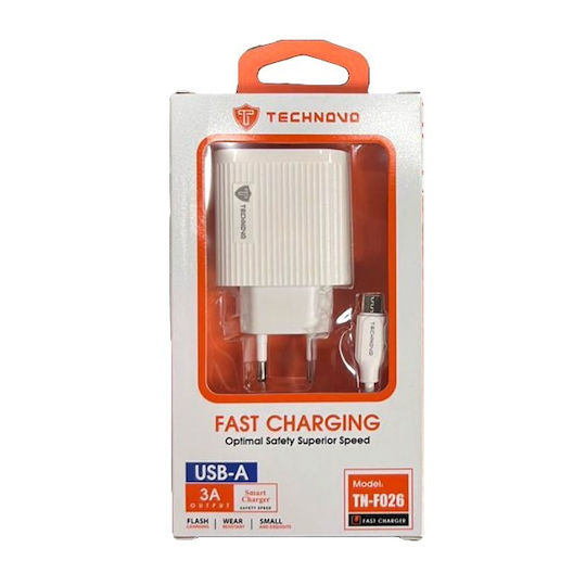 Technovo Φορτιστής και Καλώδιο USB-C Power Delivery Λευκός (F026)