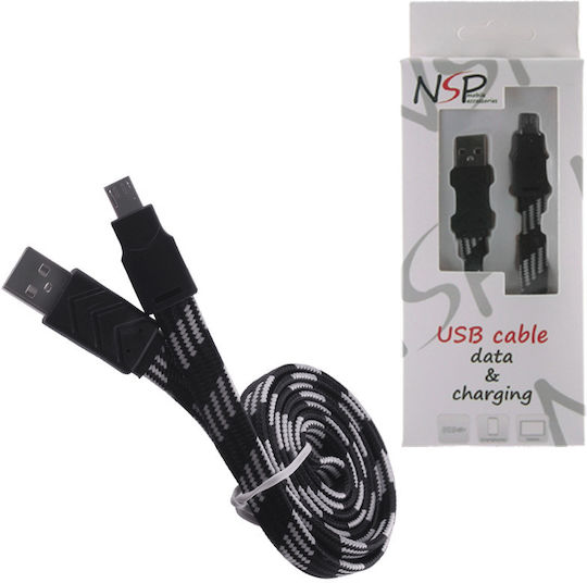 NSP Flat / Braided USB 2.0 to micro USB Cable Μαύρο 1m (8135880)
