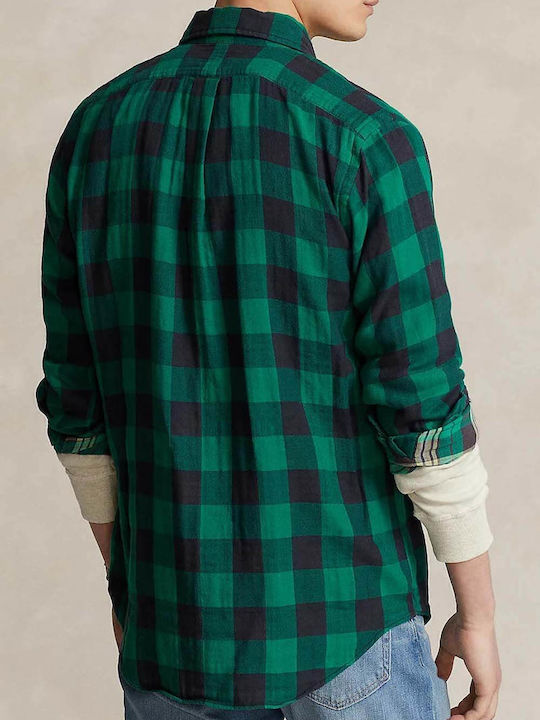Long-sleeved Cotton Shirt Checked Green