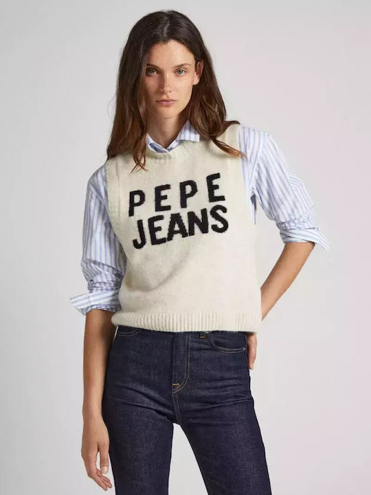Pepe Jeans Women's Sleeveless Sport Knitting Sweater Beige