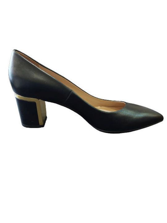 Mourtzi Leather Black/Gold Heels