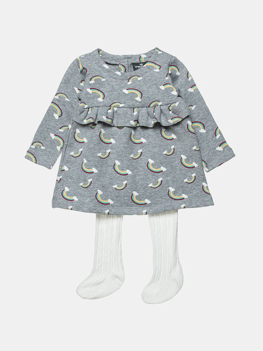 Alouette Sweatshirt Kids Dress Set with Tights Gray