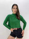 Women's Crop Top Cotton Long Sleeve Green