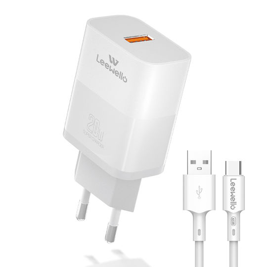 Leewello Încărcător cu Port USB-A și Cablu USB-C 20W Albς (CDQ22)