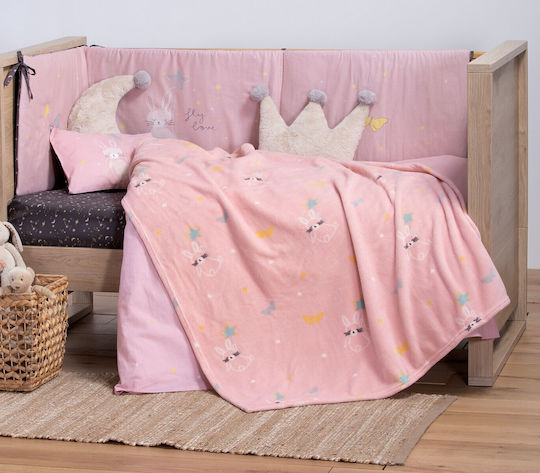 Nef-Nef Homeware Κουβέρτα Κούνιας Fly Love Fleece Ροζ 110x150εκ.