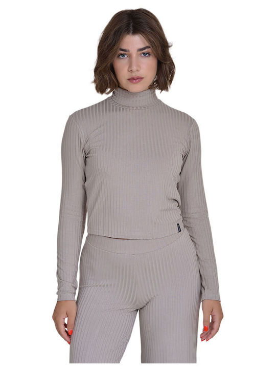 Target Γυναικείο Crop Top Ζιβάγκο Μακρυμάνικο Καφέ
