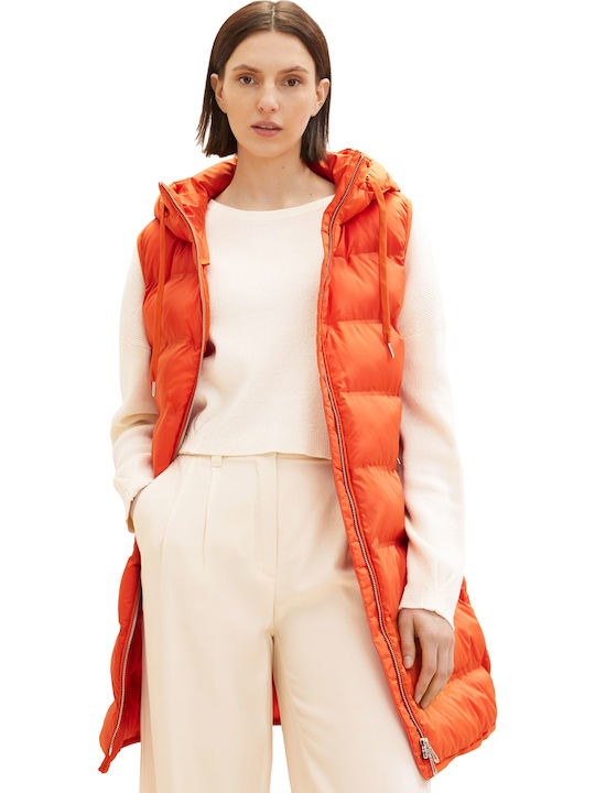 Lang Damen Ärmellos Puffer Jacke für Winter Orange