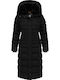 Chrystaline Women's Long Puffer Jacket Waterproof and Windproof for Winter with Detachable Hood Black