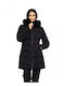 Women's Long Puffer Jacket for Winter with Hood Black