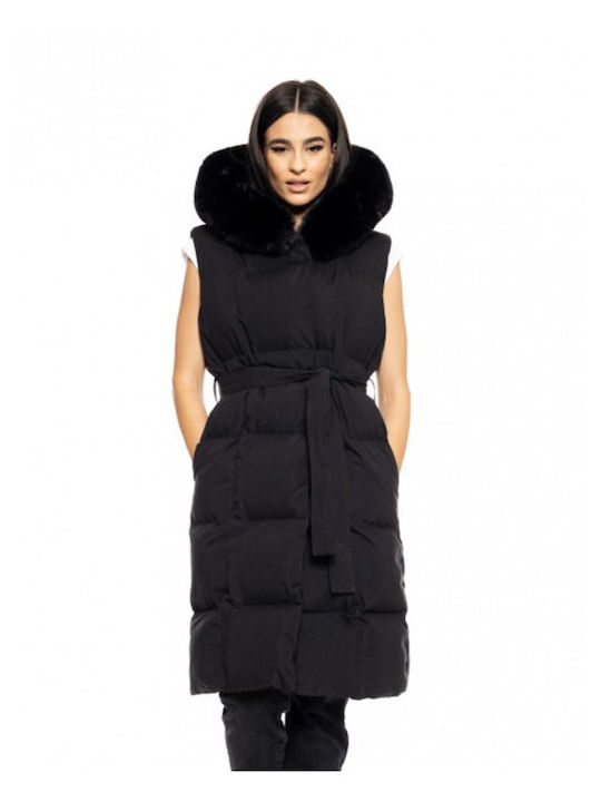 Splendid Women's Long Puffer Jacket for Winter with Hood Black