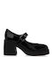 Synthetic Leather Black Heels with Strap