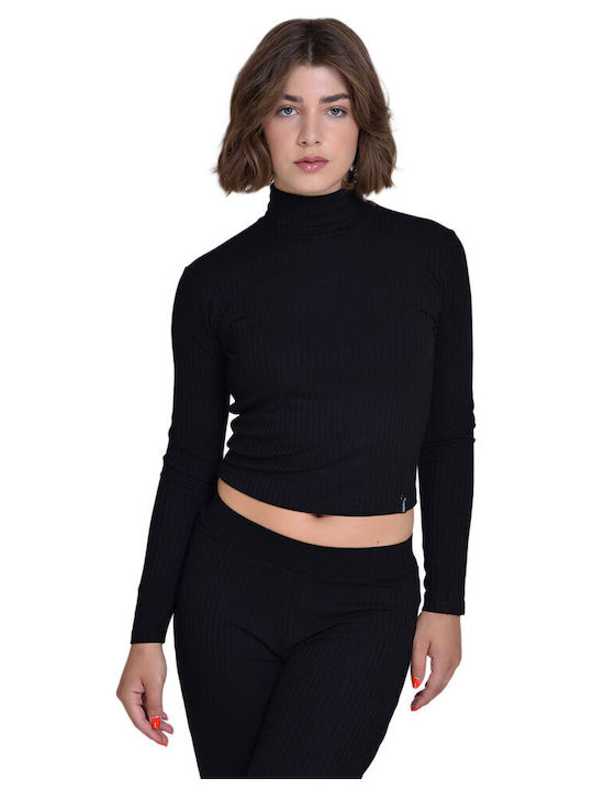 Γυναικείο Crop Top Ζιβάγκο Μακρυμάνικο Μαύρο