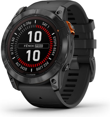 Garmin Fenix 7X Pro Solar Stainless Steel 51mm Αδιάβροχο Smartwatch με Παλμογράφο (Slate Grey with Black Band)