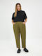 Mat Fashion Pantaloni de damă Bumbac Pantaloni cu elastic Kaki