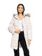 Biston Women's Long Puffer Jacket for Winter with Hood White
