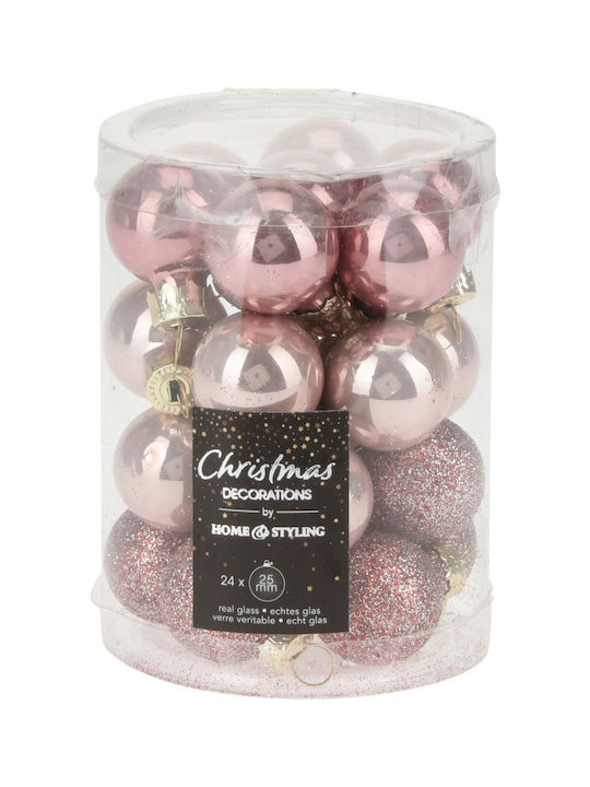 Hanging Ball Ornament Ornament Glass Pink 2.5cm Set 24pcs