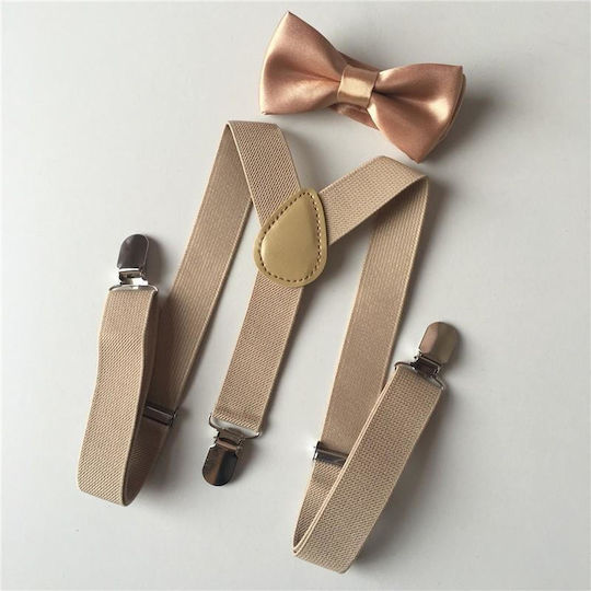 TakTakBaby Kinder Hosenträger Set mit Krawatte in Beige Farbe mit 3 Clips