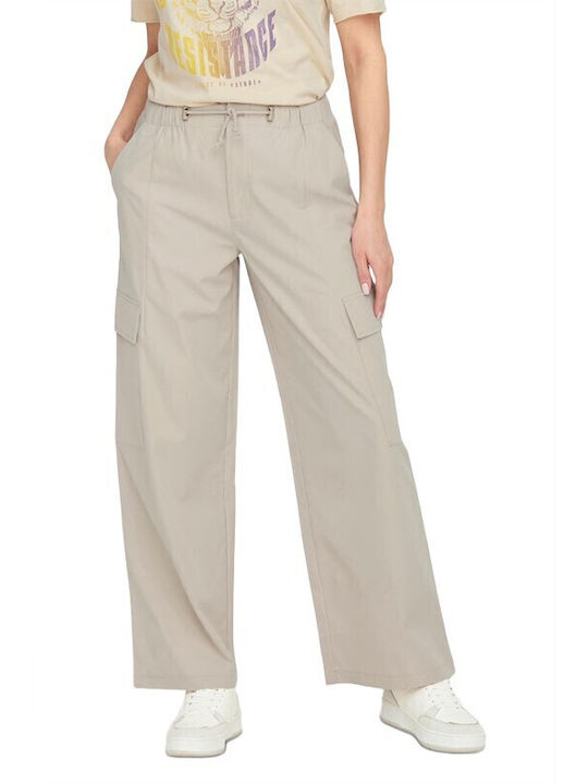Only Mw Women's Cotton Cargo Trousers in Wide Line Beige